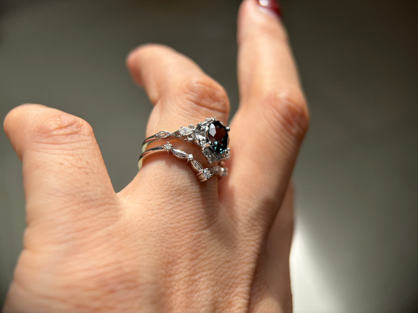 Abyss Crown Non-traditional Engagement Ring with oval lab green sapphire 14K gold