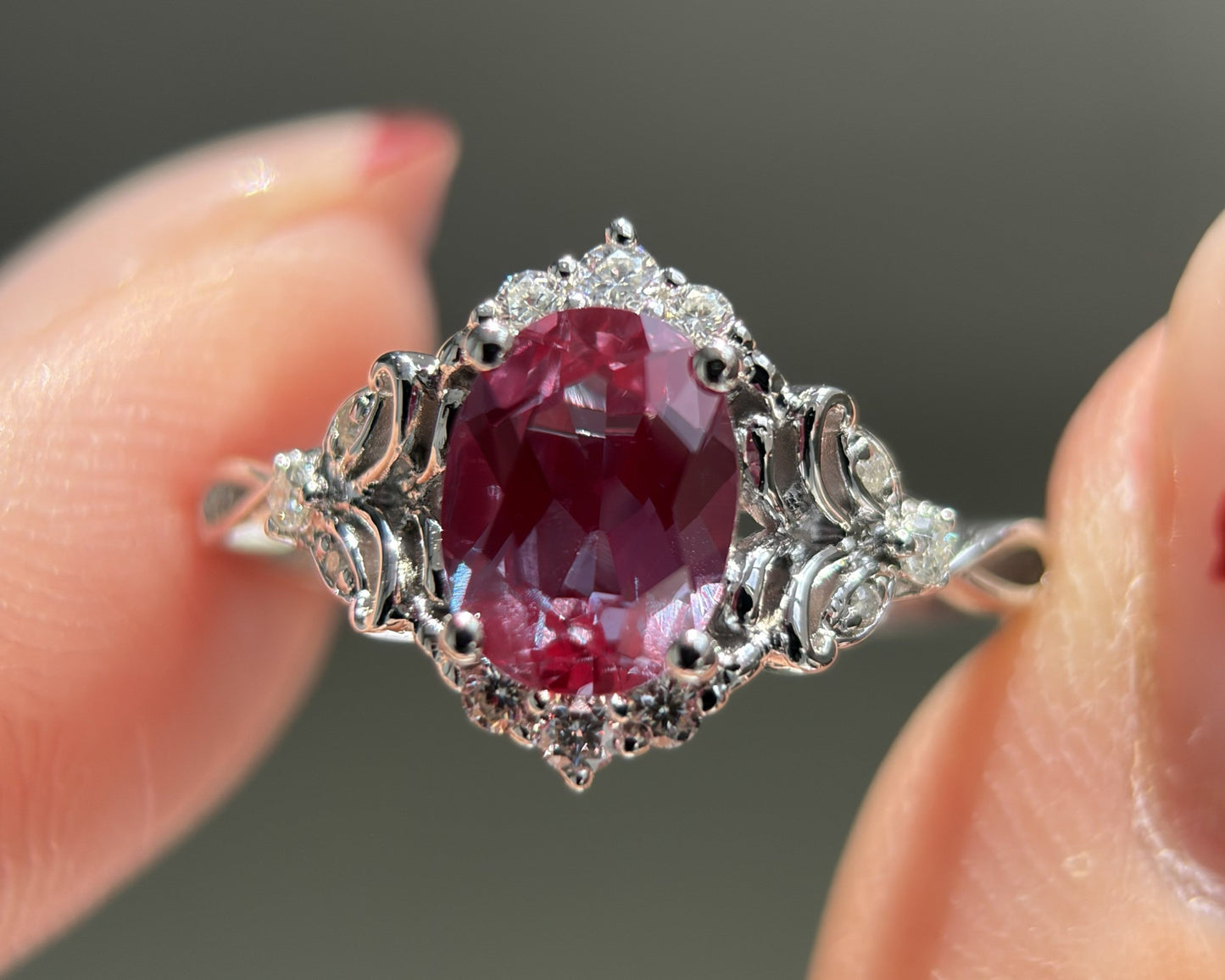 Twilight Empress Non-traditional Engagement Ring with oval lab alexandrite 14K gold