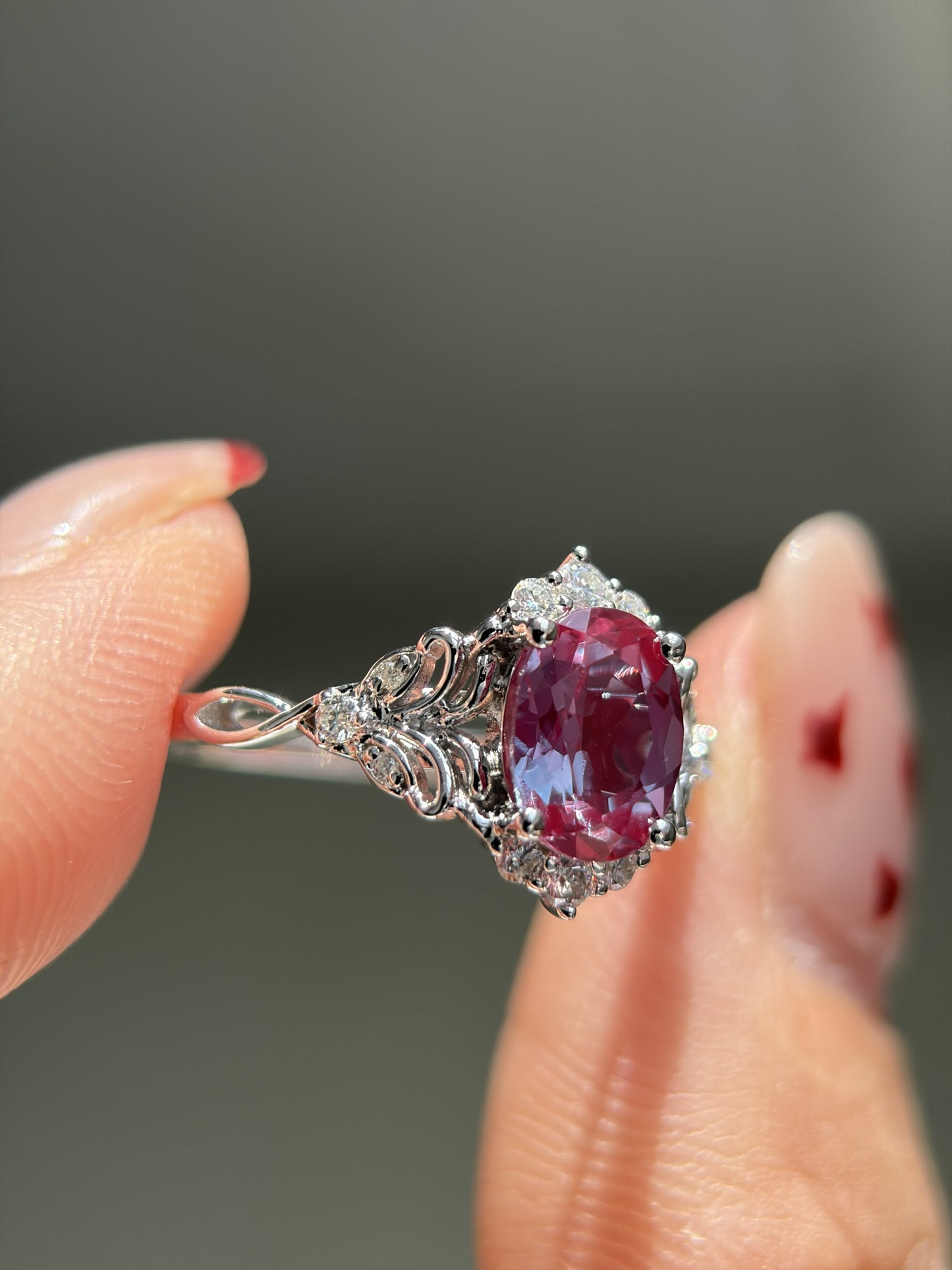 Twilight Empress Non-traditional Engagement Ring with oval lab alexandrite 14K gold