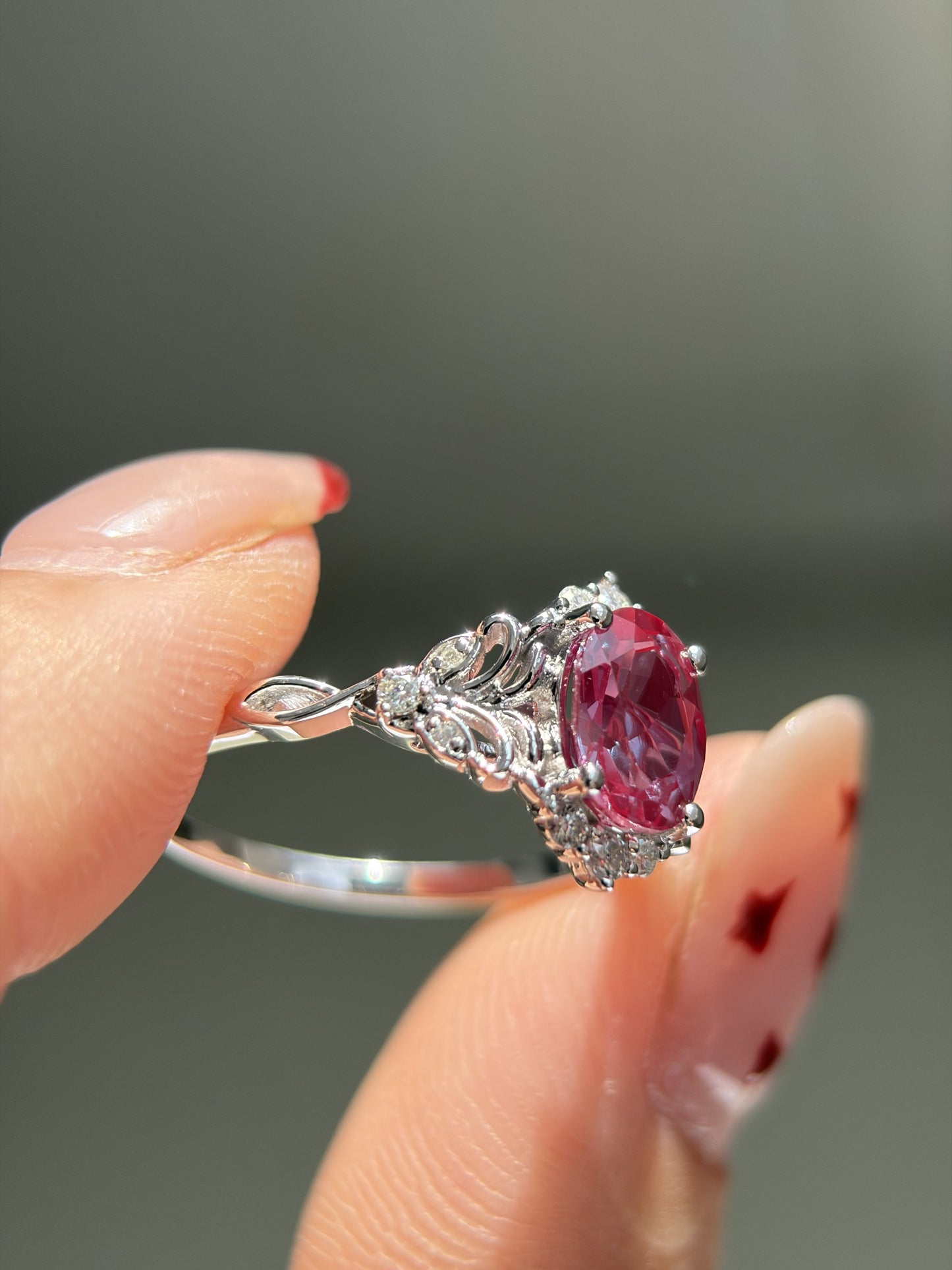 Twilight Empress Non-traditional Engagement Ring with oval lab alexandrite 14K gold