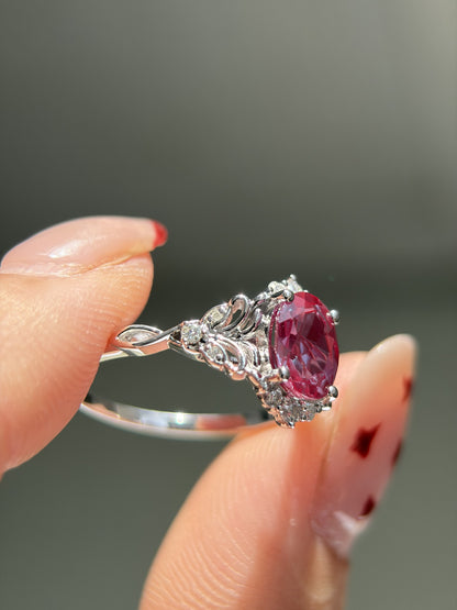 Twilight Empress Non-traditional Engagement Ring with oval lab alexandrite 14K gold