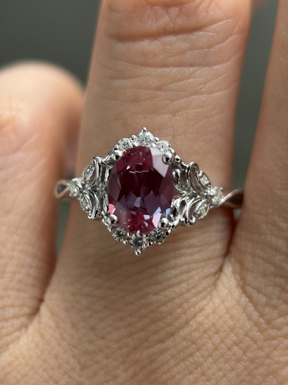 Twilight Empress Non-traditional Engagement Ring with oval lab alexandrite 14K gold