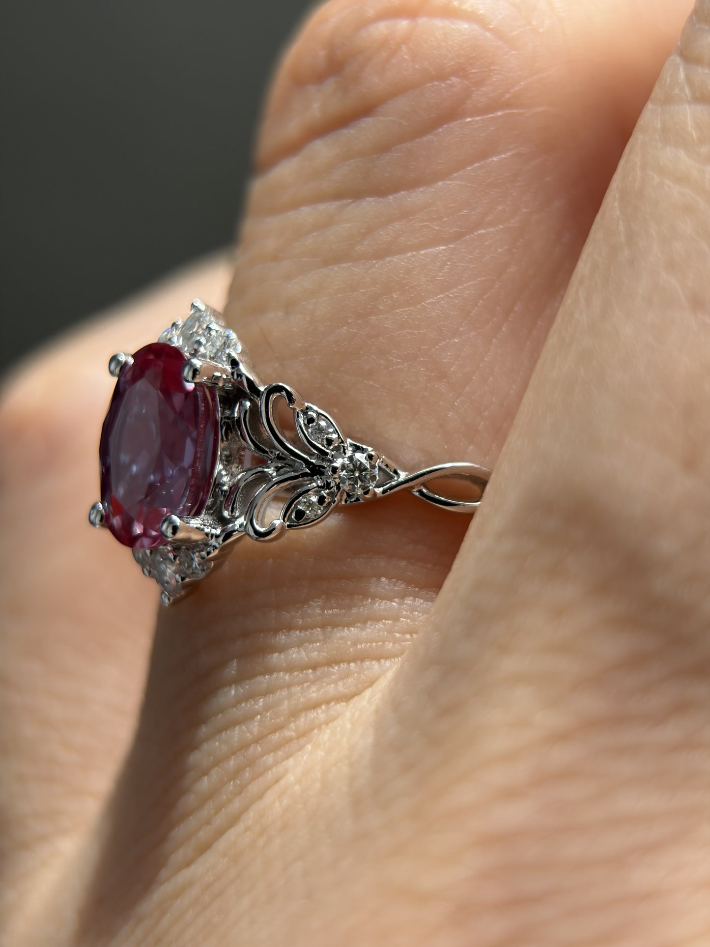 Twilight Empress Non-traditional Engagement Ring with oval lab alexandrite 14K gold