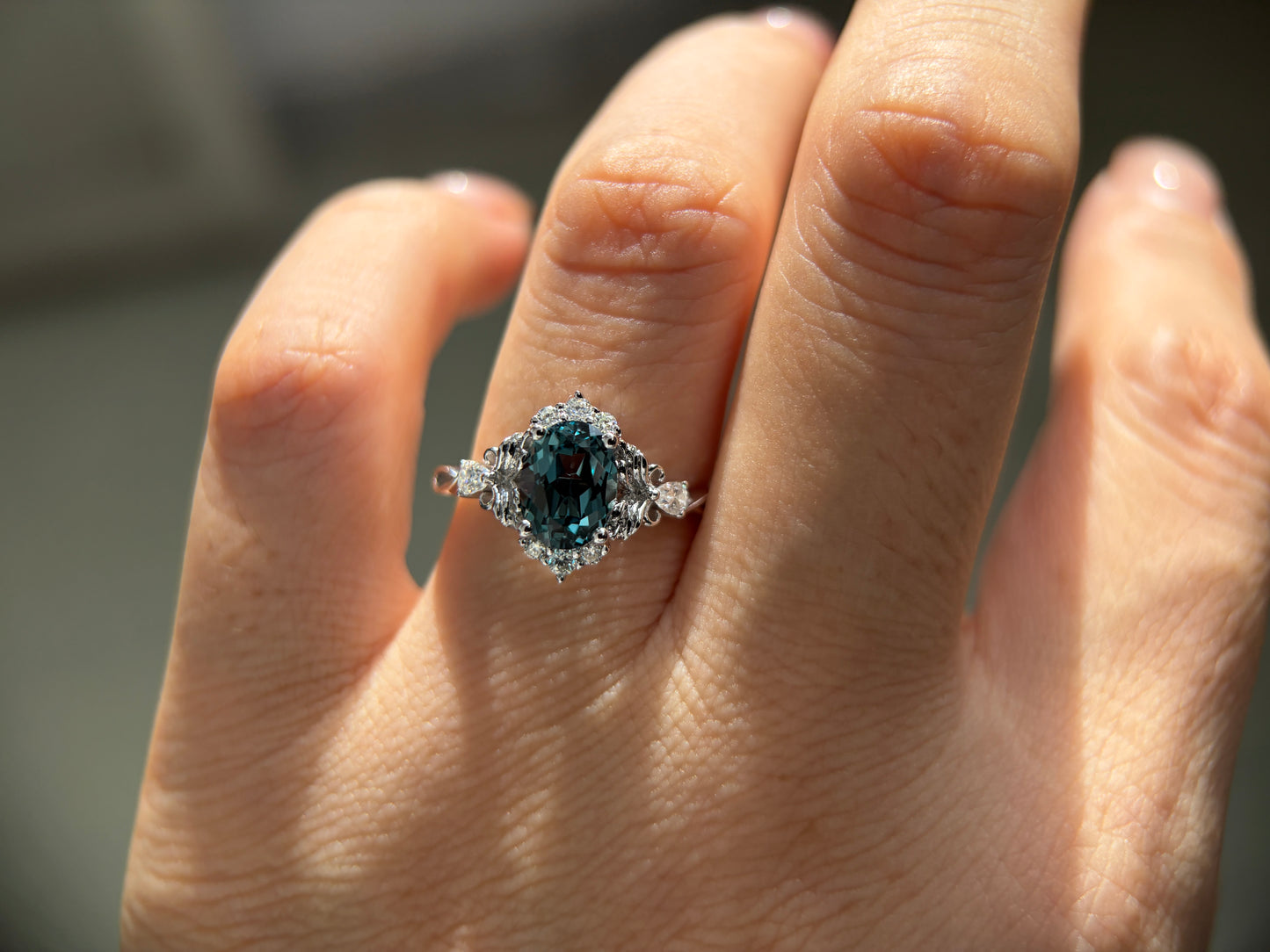 Abyss Crown Non-traditional Engagement Ring with oval lab green sapphire 14K gold