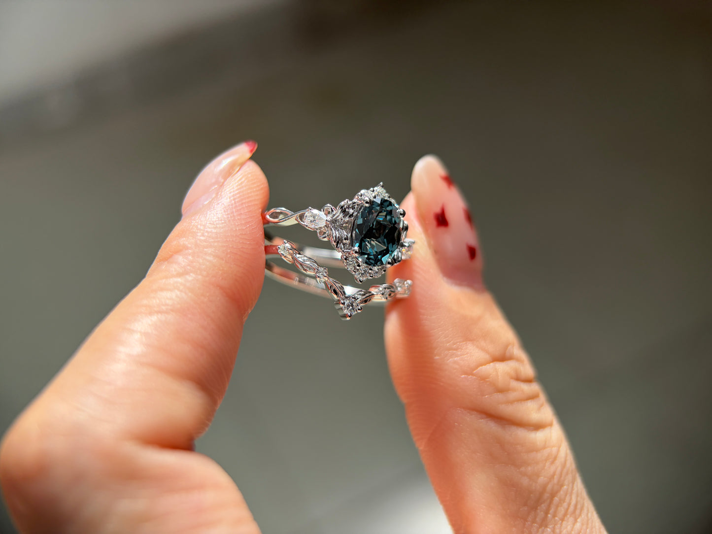 Abyss Crown Non-traditional Engagement Ring with oval lab green sapphire 14K gold